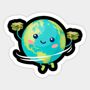 Earth Holding Cash – Human Spaceflight Cosmonaut Profit Sticker